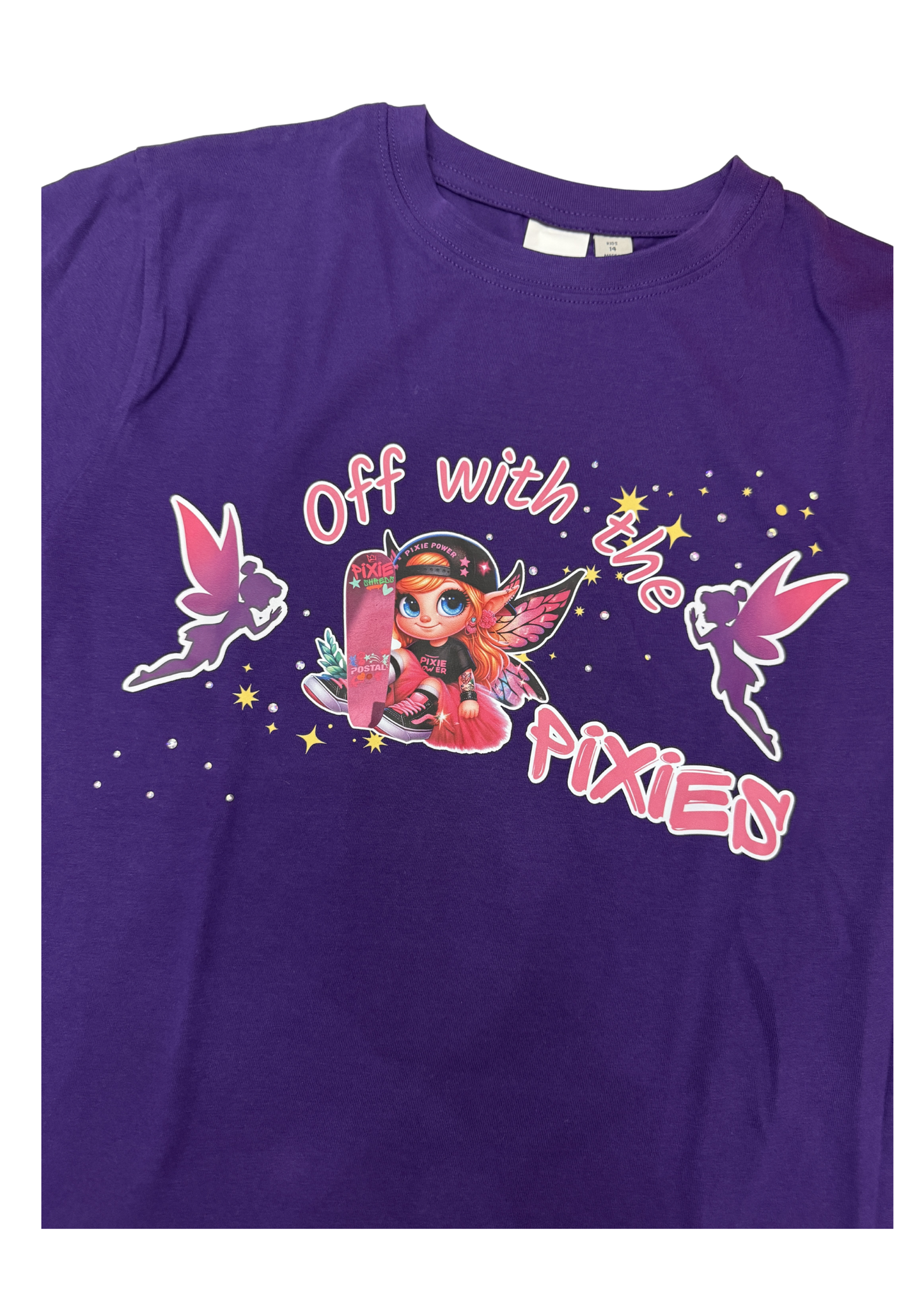 PIXIE SHREDS 'OFF WITH THE PIXIES' Unisex T-Shirt kids with custom hand applied bling